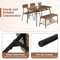 Costway Set Of 4 Dining Table Set 110 X 70 Cm Kitchen Table W/ 2 Chairs & Bench-Brown - thumbnail 7