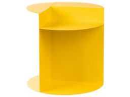 Wyld And Coco Yellow Metal Round Geometric Side Table With Dual Shelf, Compact Matt Finish - thumbnail 1