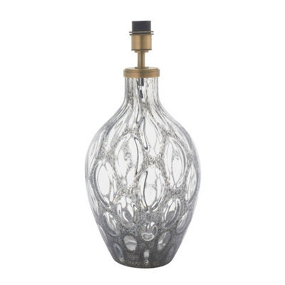Large Charcoal Tinted Glass Table Lamp Light Base - Antique Brass Metalwork - image 1