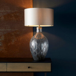 Large Charcoal Tinted Glass Table Lamp Light Base - Antique Brass Metalwork - thumbnail 3