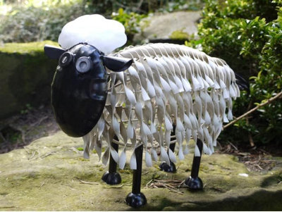 My Square Mile Sheep Garden Statue Decorative Metal, 38Cm, White And Black, Outdoor Animal Sculpture