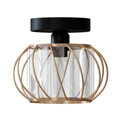 Ledsone Modern Crystal Chandelier E27 Semi Flush Ceiling Light, Gold, 18Cm, Incl. Bulb - image 1