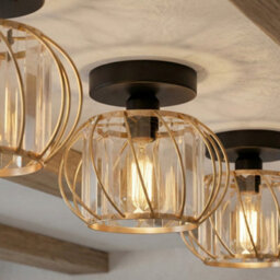 Ledsone Modern Crystal Chandelier E27 Semi Flush Ceiling Light, Gold, 18Cm, Incl. Bulb - thumbnail 7