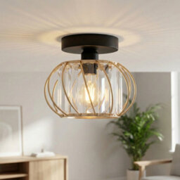 Ledsone Modern Crystal Chandelier E27 Semi Flush Ceiling Light, Gold, 18Cm, Incl. Bulb - thumbnail 6
