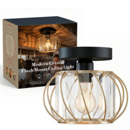 Ledsone Modern Crystal Chandelier E27 Semi Flush Ceiling Light, Gold, 18Cm, Incl. Bulb - thumbnail 8