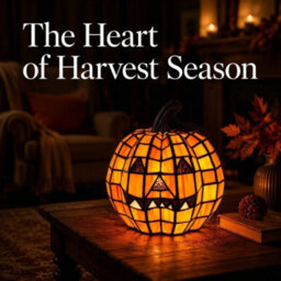 Amorly Halloween Pumpkin Lamp, Handcrafted Mosaic Stained Glass Style Warm White Led Light, Autumn Fall Harvest Table Centerpiece Decor - thumbnail 4