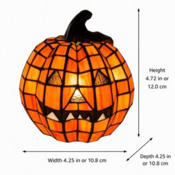 Amorly Halloween Pumpkin Lamp, Handcrafted Mosaic Stained Glass Style Warm White Led Light, Autumn Fall Harvest Table Centerpiece Decor - thumbnail 3