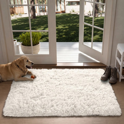 Oxford Homeware Shaggy Rug Anti-Slip Washable Soft Fluffy Living Room And Bedroom Rug (Cream, 50X80Cm) - image 1