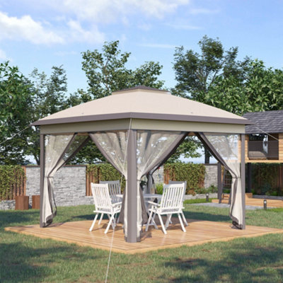 Outsunny Pop Up Gazebo Height Adjustable Canopy Tent W/ Carrying Bag, Beige - image 1