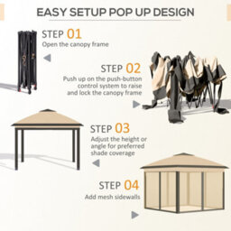 Outsunny Pop Up Gazebo Height Adjustable Canopy Tent W/ Carrying Bag, Beige - thumbnail 5
