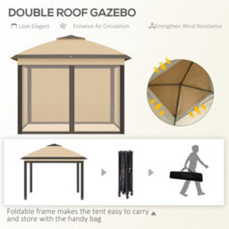 Outsunny Pop Up Gazebo Height Adjustable Canopy Tent W/ Carrying Bag, Beige - thumbnail 4