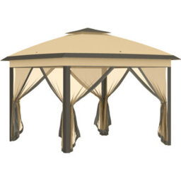 Outsunny Pop Up Gazebo Height Adjustable Canopy Tent W/ Carrying Bag, Beige - thumbnail 2