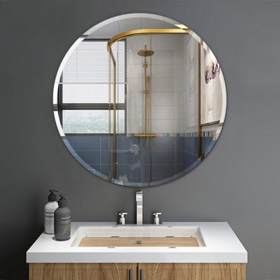 Thehotsale Bathroom Glass Material Oblique Round Makeup Mirror Bathroom Mirror 40Cm Dia - image 1