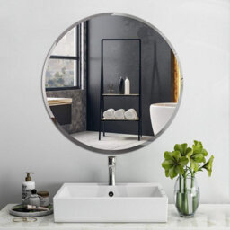 Thehotsale Bathroom Glass Material Oblique Round Makeup Mirror Bathroom Mirror 40Cm Dia - thumbnail 2