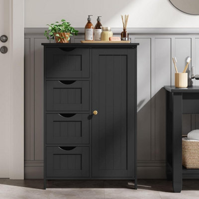 Songmics Freestanding Bathroom Cabinet, Floor Storage Unit With Drawers, Door Organizer, Adjustable Shelf, Ink Black - image 1