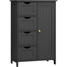 Songmics Freestanding Bathroom Cabinet, Floor Storage Unit With Drawers, Door Organizer, Adjustable Shelf, Ink Black - thumbnail 7