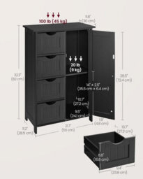Songmics Freestanding Bathroom Cabinet, Floor Storage Unit With Drawers, Door Organizer, Adjustable Shelf, Ink Black - thumbnail 2
