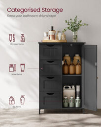Songmics Freestanding Bathroom Cabinet, Floor Storage Unit With Drawers, Door Organizer, Adjustable Shelf, Ink Black - thumbnail 3