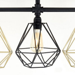 Valuelights Luiggi Industrial 5 Way Satin Black Pipework Ceiling Light With Black And Gold Cage Shades - thumbnail 7