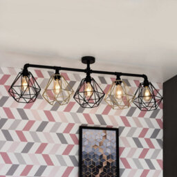 Valuelights Luiggi Industrial 5 Way Satin Black Pipework Ceiling Light With Black And Gold Cage Shades - thumbnail 5