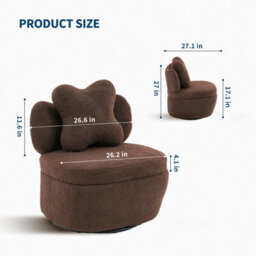Teddy Boucle Swivel Accent Chair Occasional Chair With Cushion For Bedroom Nursery (W)66Cm (D)69Cm (H)69Cm - Khaki - thumbnail 2
