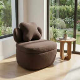 Teddy Boucle Swivel Accent Chair Occasional Chair With Cushion For Bedroom Nursery (W)66Cm (D)69Cm (H)69Cm - Khaki