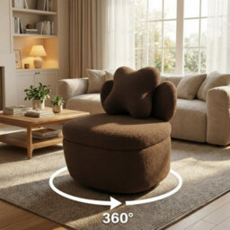 Teddy Boucle Swivel Accent Chair Occasional Chair With Cushion For Bedroom Nursery (W)66Cm (D)69Cm (H)69Cm - Khaki - thumbnail 3