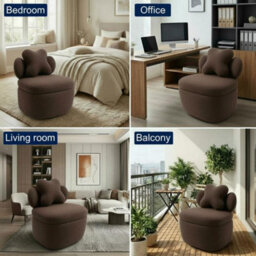Teddy Boucle Swivel Accent Chair Occasional Chair With Cushion For Bedroom Nursery (W)66Cm (D)69Cm (H)69Cm - Khaki - thumbnail 5