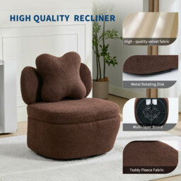 Teddy Boucle Swivel Accent Chair Occasional Chair With Cushion For Bedroom Nursery (W)66Cm (D)69Cm (H)69Cm - Khaki - thumbnail 4