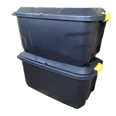 Samuel Alexander 2 X 75L Heavy Duty Trunks On Wheels Sturdy, Lockable, Stackable And Nestable Design Storage Chest With Clips In Black - image 1