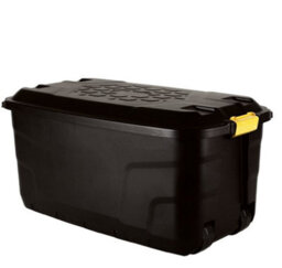 Samuel Alexander 2 X 75L Heavy Duty Trunks On Wheels Sturdy, Lockable, Stackable And Nestable Design Storage Chest With Clips In Black - thumbnail 9