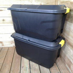 Samuel Alexander 2 X 75L Heavy Duty Trunks On Wheels Sturdy, Lockable, Stackable And Nestable Design Storage Chest With Clips In Black - thumbnail 2