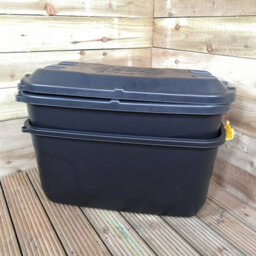 Samuel Alexander 2 X 75L Heavy Duty Trunks On Wheels Sturdy, Lockable, Stackable And Nestable Design Storage Chest With Clips In Black - thumbnail 3