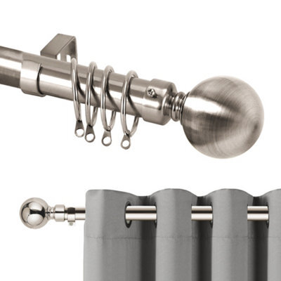 Oxford Homeware Satin Brushed Silver Effect Extendable Curtain Pole With Metal Ball Finials, (L)1600mm-3000mm (Dia) 28mm - image 1