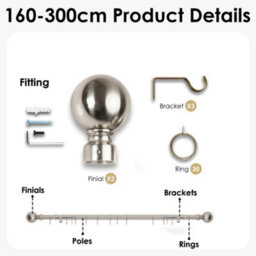 Oxford Homeware Satin Brushed Silver Effect Extendable Curtain Pole With Metal Ball Finials, (L)1600mm-3000mm (Dia) 28mm - thumbnail 4