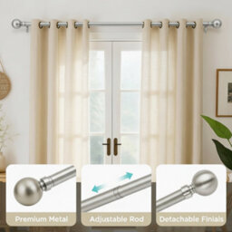 Oxford Homeware Satin Brushed Silver Effect Extendable Curtain Pole With Metal Ball Finials, (L)1600mm-3000mm (Dia) 28mm - thumbnail 2
