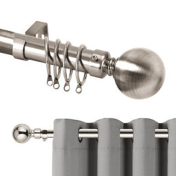 Oxford Homeware Satin Brushed Silver Effect Extendable Curtain Pole With Metal Ball Finials, (L)1600mm-3000mm (Dia) 28mm - thumbnail 1