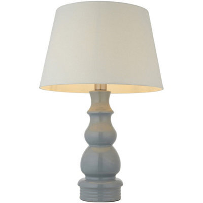 Loops Blue Grey Glaze & Satin Nickel Plate Table Lamp - Ivory Linen Fabric Shade - 685mm Tall Light - 10W Led E27 - image 1