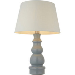 Loops Blue Grey Glaze & Satin Nickel Plate Table Lamp - Ivory Linen Fabric Shade - 685mm Tall Light - 10W Led E27