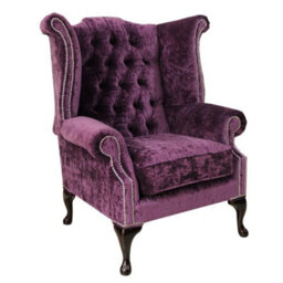 Chesterfield High Back Wing Chair Modena Amethyst Purple Velvet In Queen Anne Style - thumbnail 1