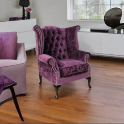 Chesterfield High Back Wing Chair Modena Amethyst Purple Velvet In Queen Anne Style - thumbnail 2