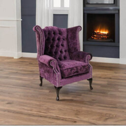 Chesterfield High Back Wing Chair Modena Amethyst Purple Velvet In Queen Anne Style - thumbnail 3