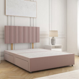 Bsspoke Sienna Divan Bed Set In Pink Plush Velvet 24Inch Headboard & 2 Drawers Same Side & No Mattress 3Ft 4Ft 4Ft6 5Ft 6Ft