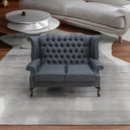 Chesterfield 2 Seater High Back Wing Sofa Charles Charcoal Grey Linen Fabric In Queen Anne Style - thumbnail 4
