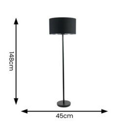 Valuelights Charles Black Floor Lamp With Metallic Silver Inner Shade And Bulb - thumbnail 4