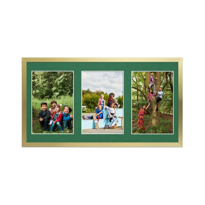 AK Frames 40X20Cm Gold Sleek Multi Photo Frame With Emerald Mount - Holds 3 Apertures (3X) 6X4 Photos - image 1