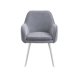 LPD Tara Dining Chair In Grey Colour Velvet Fabric With Metal Legs Set Of 2