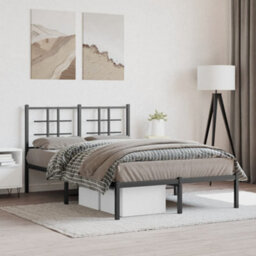 Berkfield Metal Bed Frame Without Mattress With Headboard Black 120X200Cm - thumbnail 1