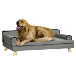Pawhut Dog Sofa W/ Legs, Water-Resistant Fabric For Large, Medium Dogs - Grey - thumbnail 2