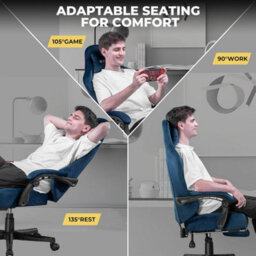 Gtplayer Fabric Gaming Chair, Ergonomic Height Adjustable Computer Chair With Footrest And Lumbar Support, Blue - thumbnail 8